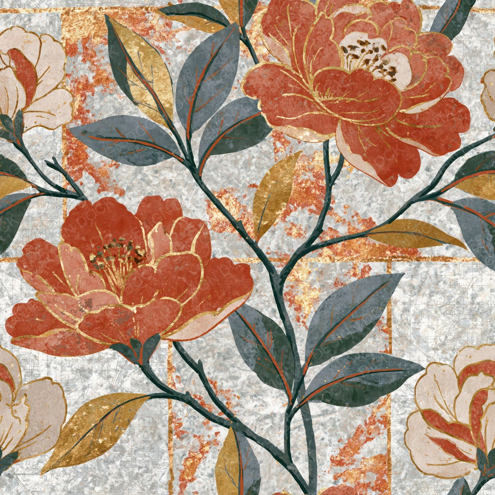 Chinoiserie Flower Outlines Terracotta Bone Digital Paper Pack (DDD018587)