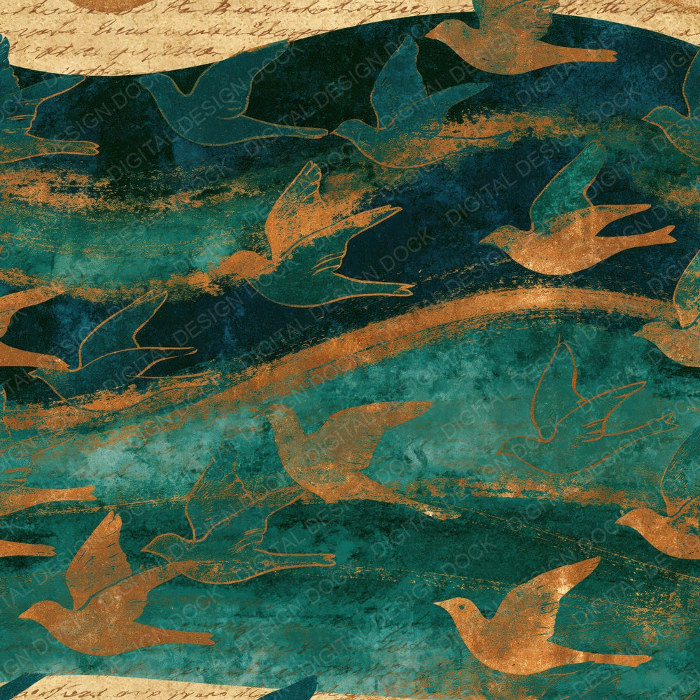 Mezzotint Bird Outlines Emerald Parchment Digital Paper Pack (DDD018592)