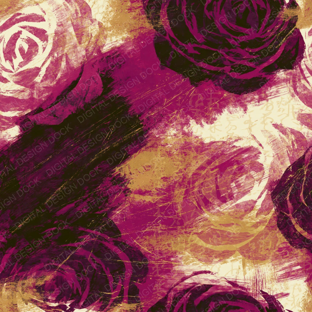 Oil Pastel Rose Outlines Raspberry Plum Digital Paper Pack (DDD018614)