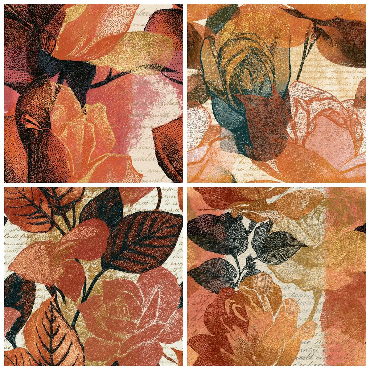 Stipple Rose Outlines Copper Cream Seamless Digital Paper Pack (DDD018620)