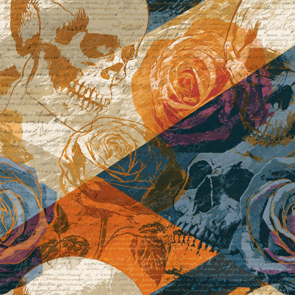 Vintage Poster Roses Skulls Oat Digital Paper Pack (DDD018641)