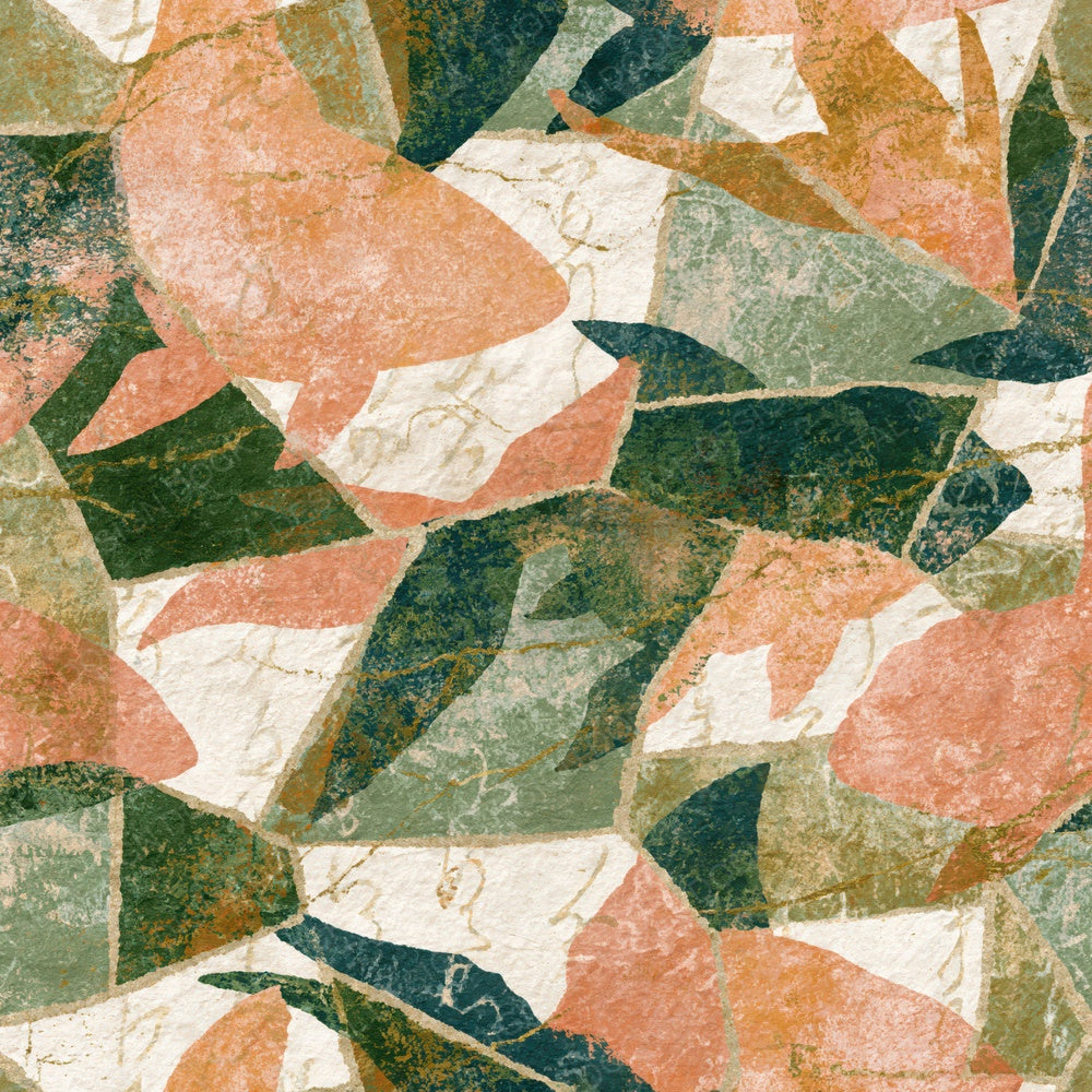 Mosaic Fish Outlines Peach Sage Abstract Digital Paper Pack (DDD018737)