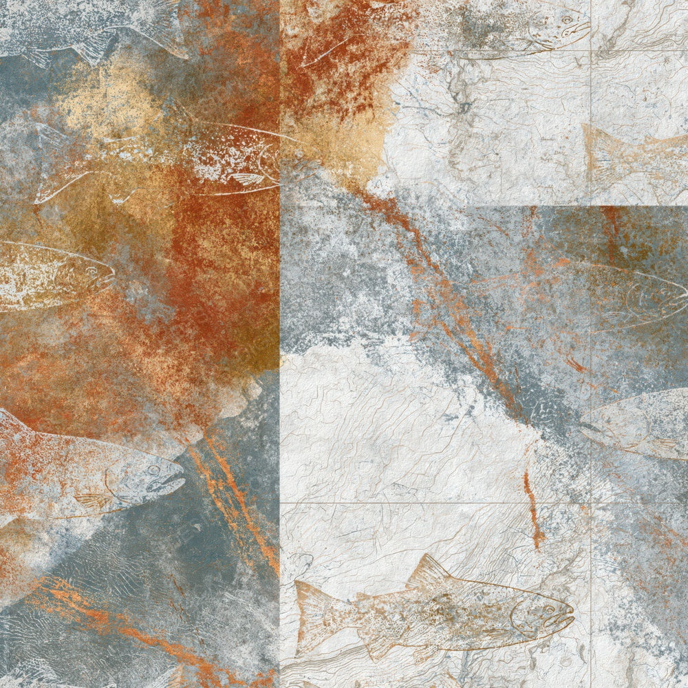 Antique Map Fish Outlines Silver Grey Digital Paper Pack (DDD018745)