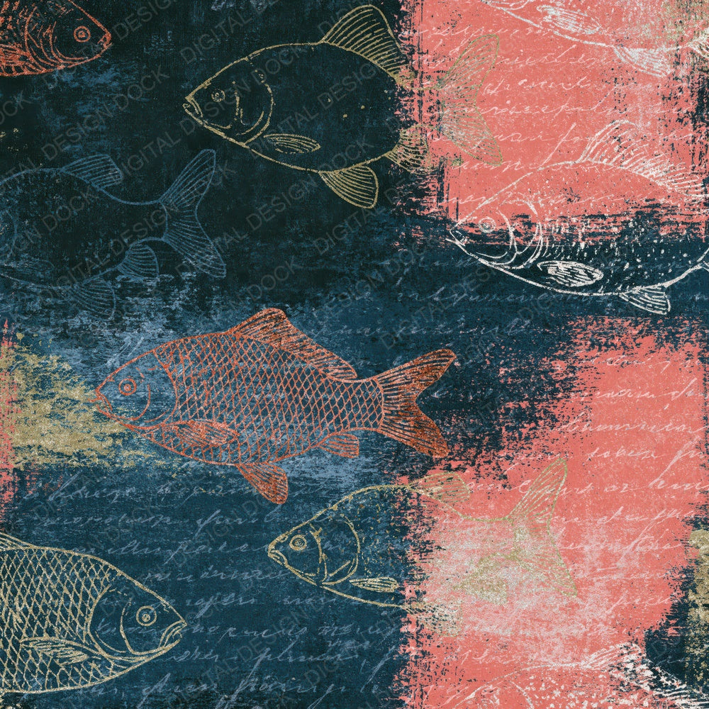 Drypoint Fish Outlines Charcoal Rose Abstract (2) Digital Paper Pack (DDD018750)