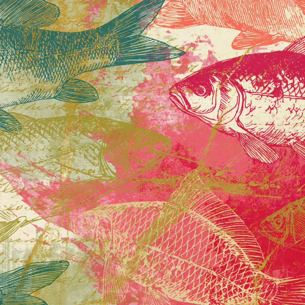 Edwardian Fish Outlines Pistachio Raspberry Digital Paper Pack (DDD018751)