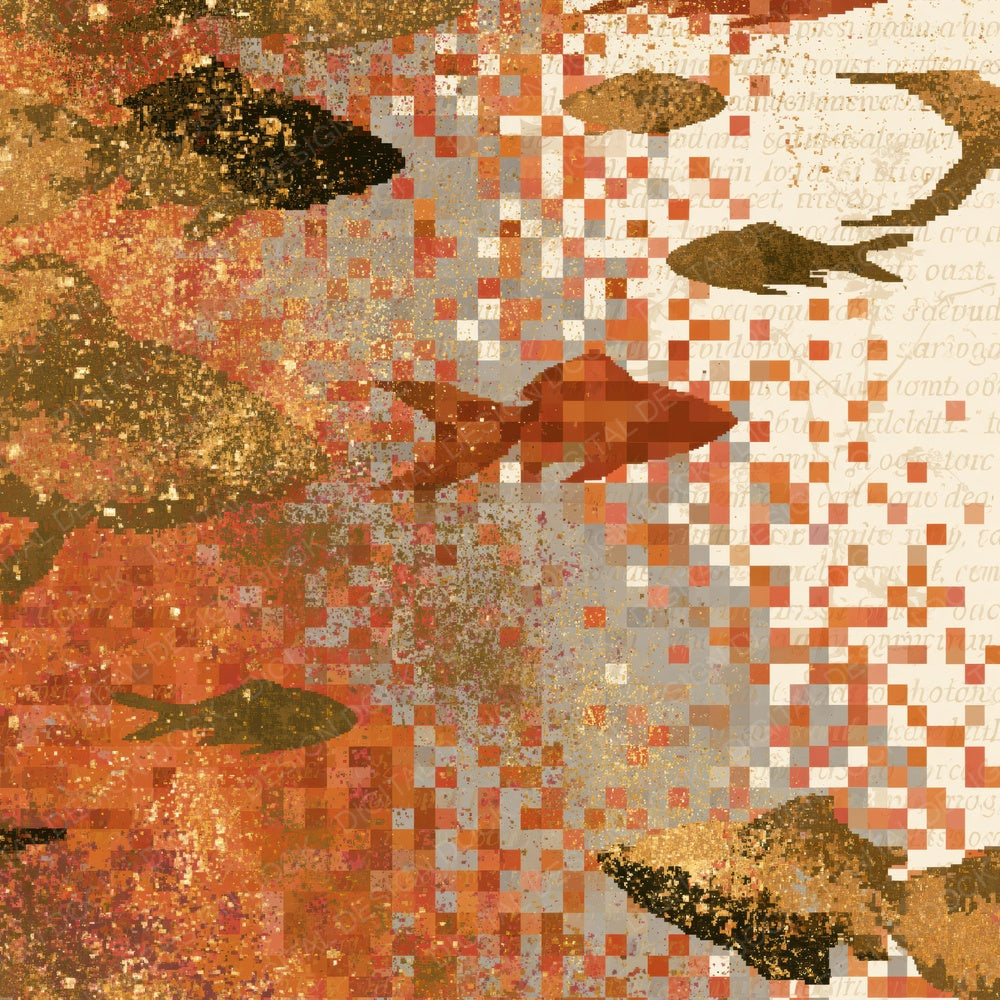 Pixel Fish Outlines Copper Rose Abstract Digital Paper Pack (DDD018757)