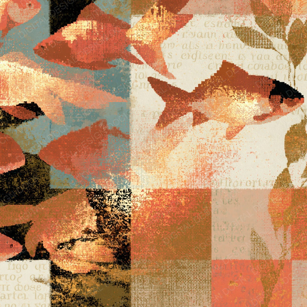 Pixel Fish Outlines Copper Rose Abstract Digital Paper Pack (DDD018757)