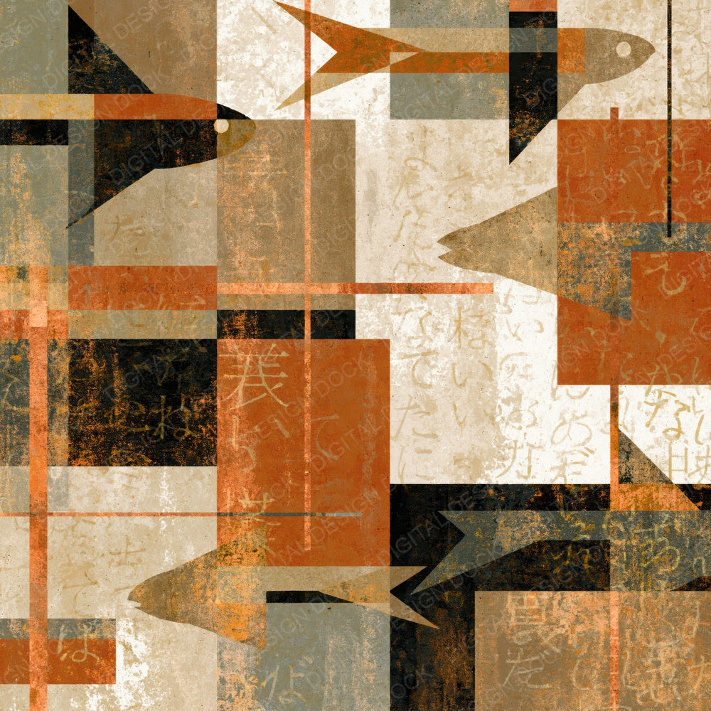 Suprematist Fish Outlines Sepia Beige Abstract Digital Paper Pack (DDD018762)