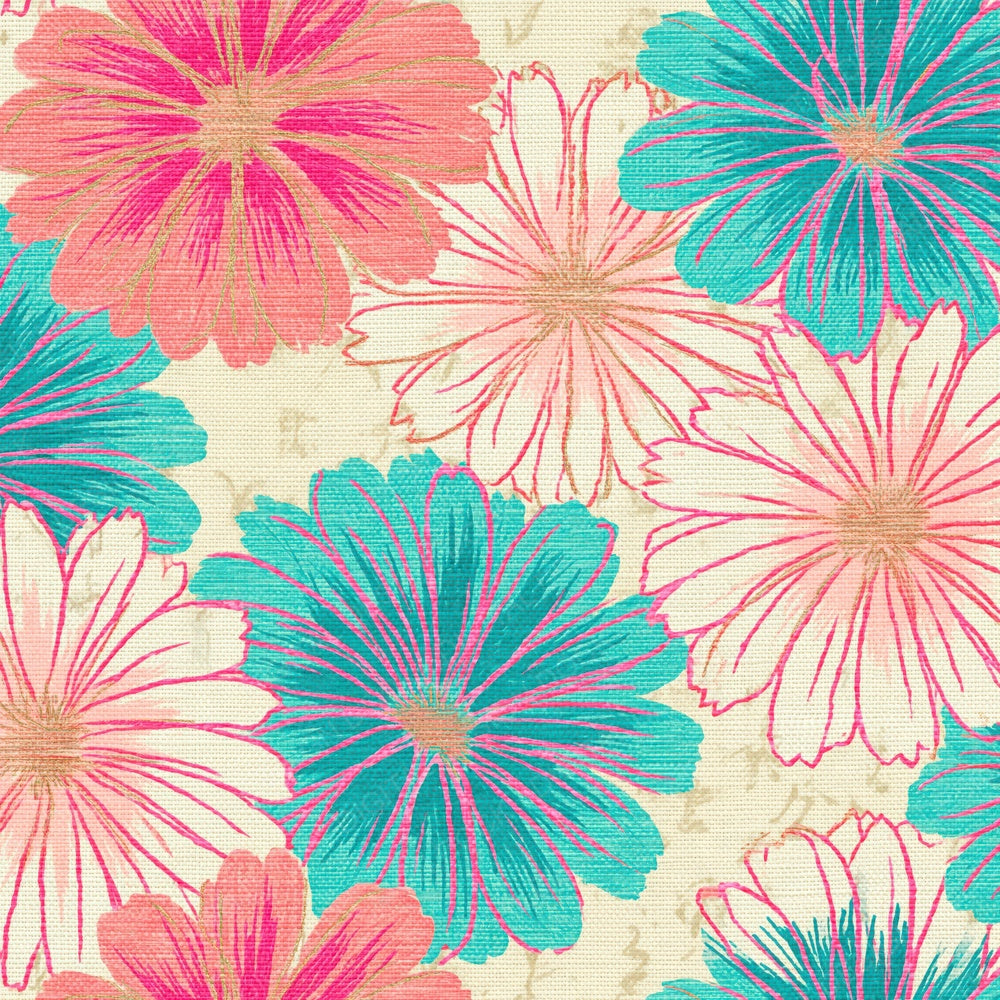 Embroidery Daisy Outlines Pink Turquoise Digital Paper Pack (DDD018772)