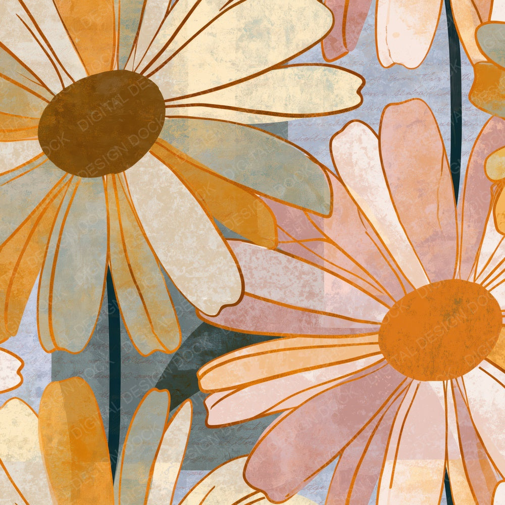 Pop Art Daisy Outlines Champagne Rose Digital Paper Pack (DDD018779)