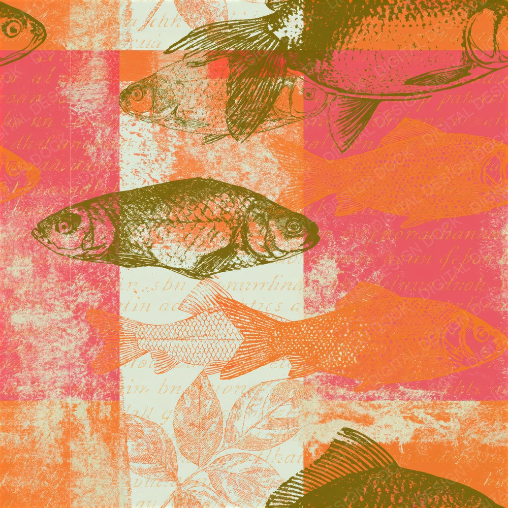 Pop Art Fish Apricot Rose Seamless Digital Paper Pack (DDD018780)