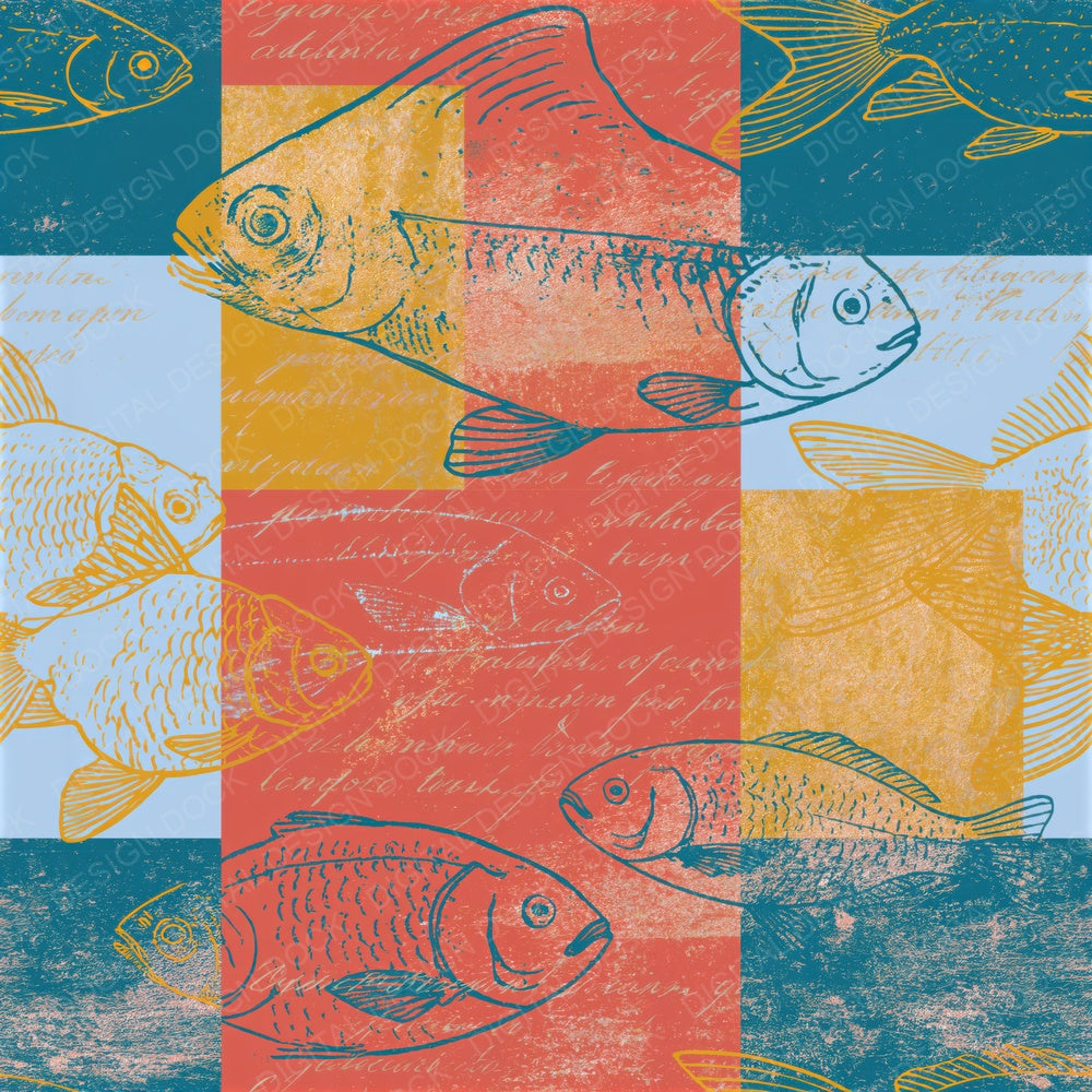 Pop Art Fish Apricot Rose Seamless Digital Paper Pack (DDD018780)