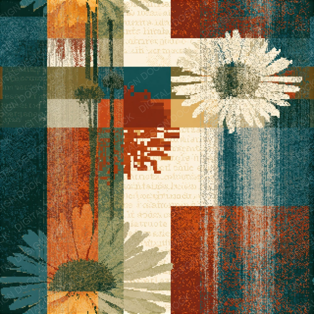 Pixel Art Daisy Outlines Copper Oyster Seamless Digital Paper Pack (DDD018798)