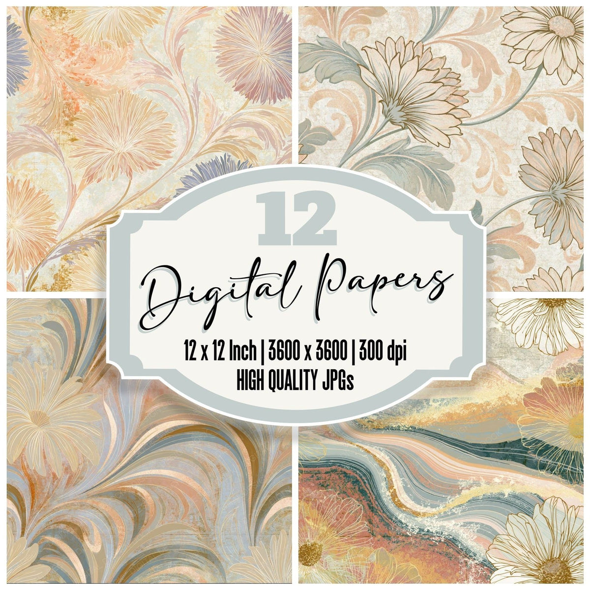 Rococo Daisy Outlines Oyster Parchment Digital Paper Pack (DDD018799)