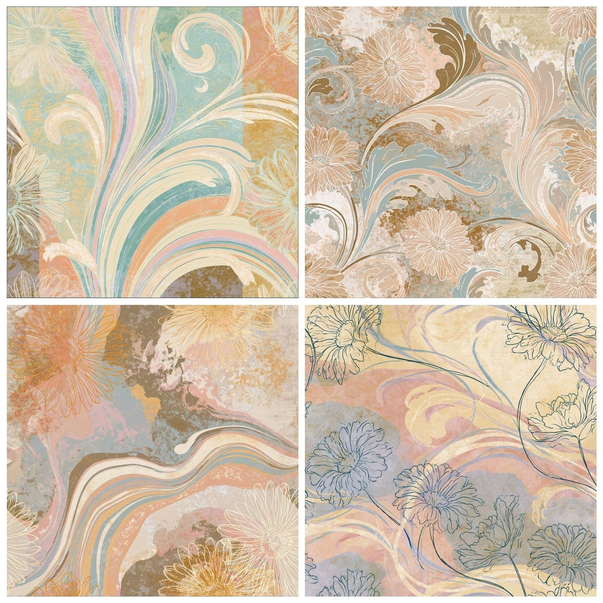 Rococo Daisy Outlines Oyster Parchment Digital Paper Pack (DDD018799)