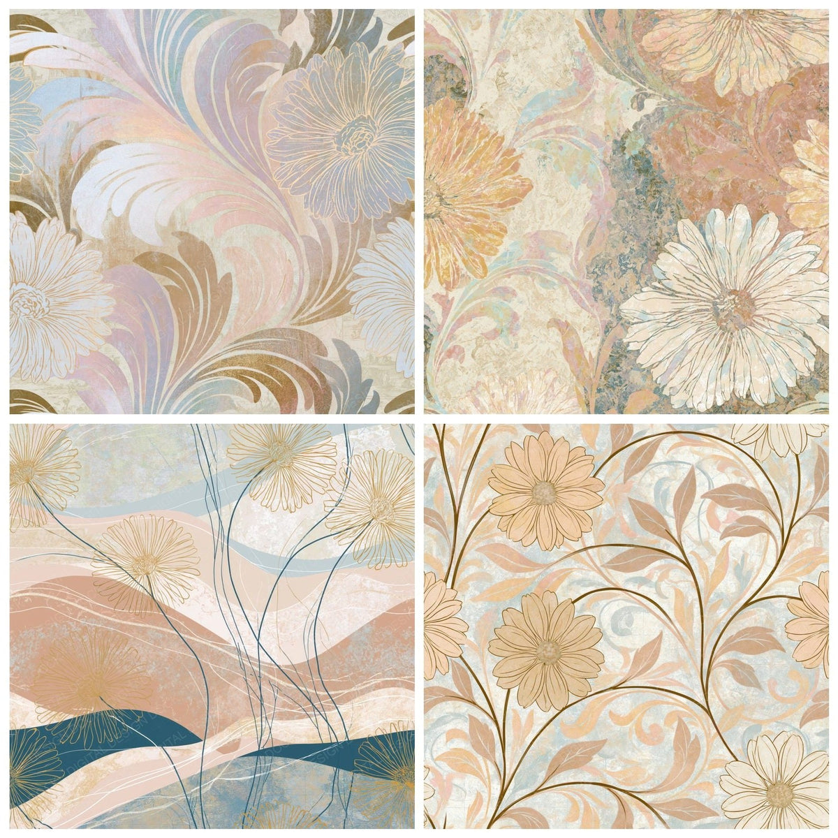 Rococo Daisy Outlines Oyster Parchment Digital Paper Pack (DDD018799)
