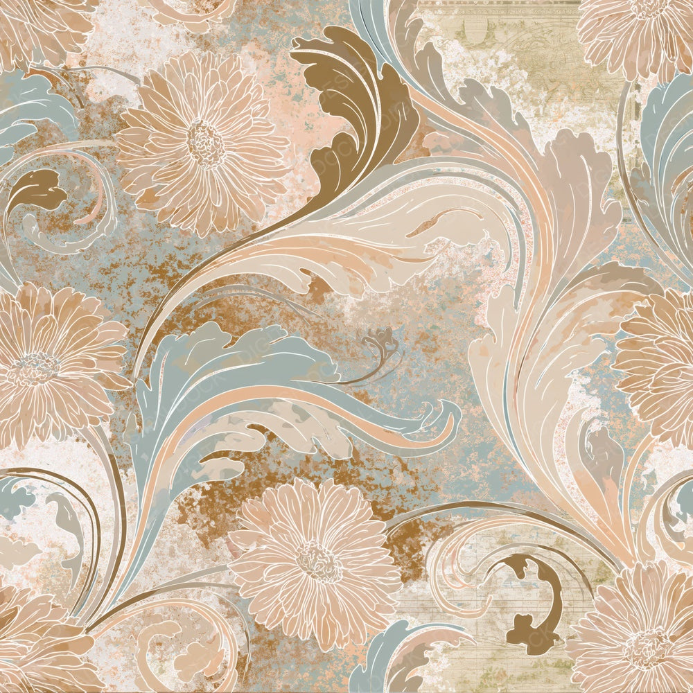 Rococo Daisy Outlines Oyster Parchment Digital Paper Pack (DDD018799)