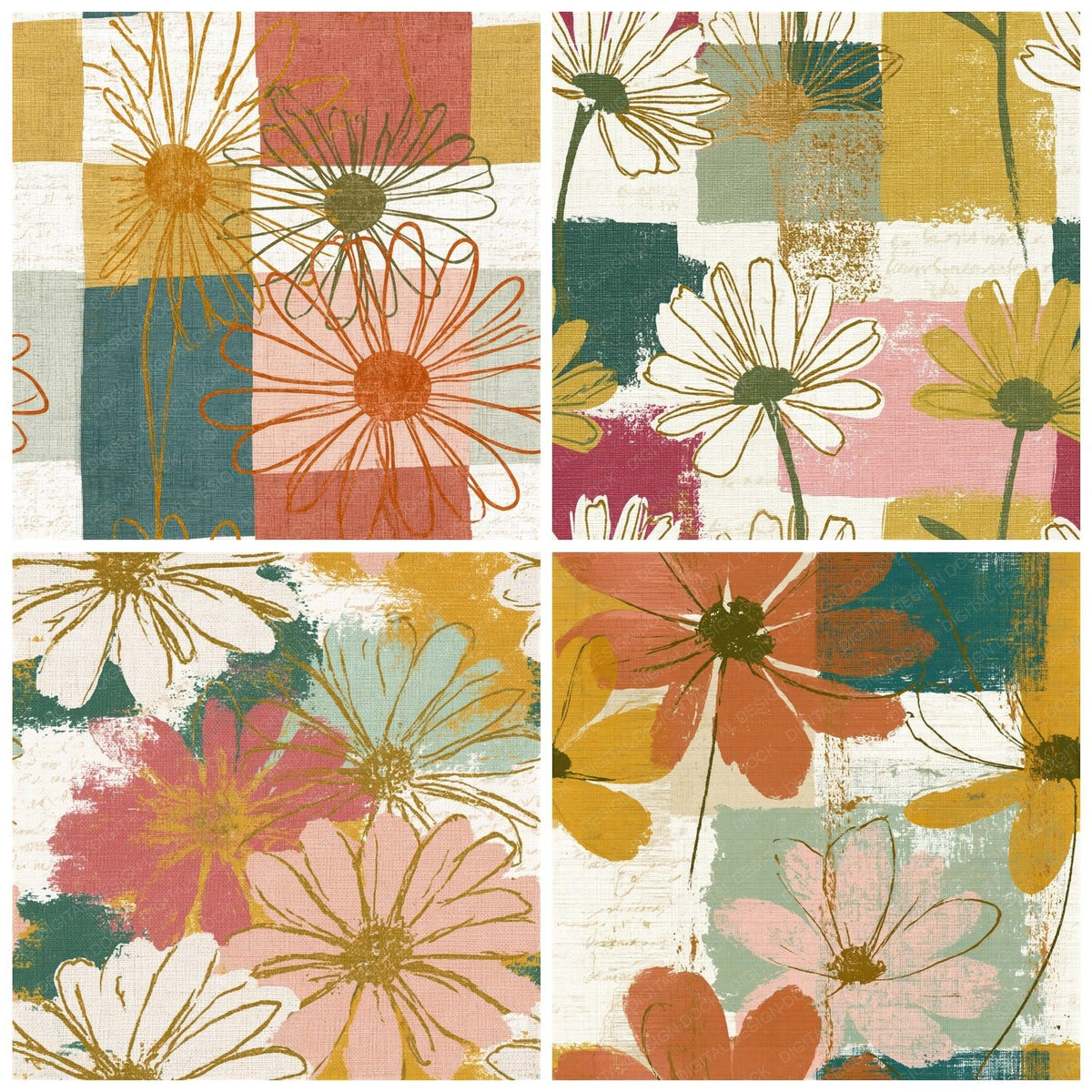 Tapestry Daisy Outlines Blush Sage Seamless Digital Paper Pack (DDD018803)