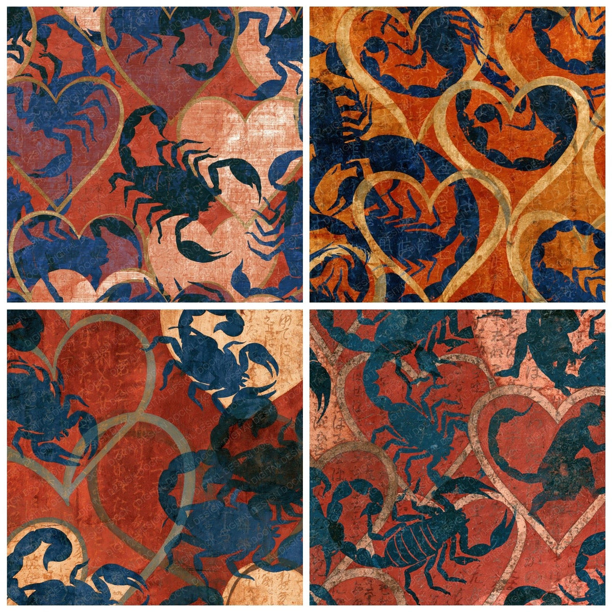 Greek Pottery Hearts Scorpions Sapphire Digital Paper Pack (DDD018812)