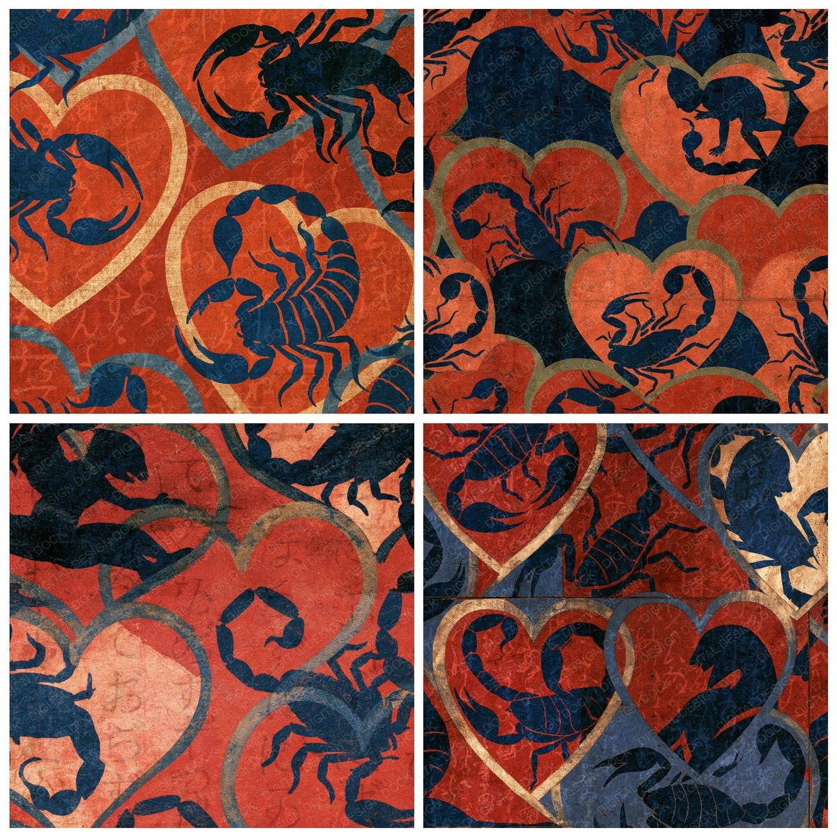 Greek Pottery Hearts Scorpions Sapphire Digital Paper Pack (DDD018812)