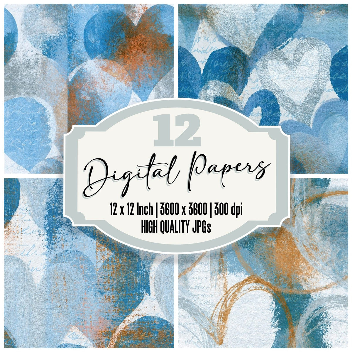 Lithograph Heart Outlines Glacier Silver Seamless Digital Paper Pack (DDD018831)