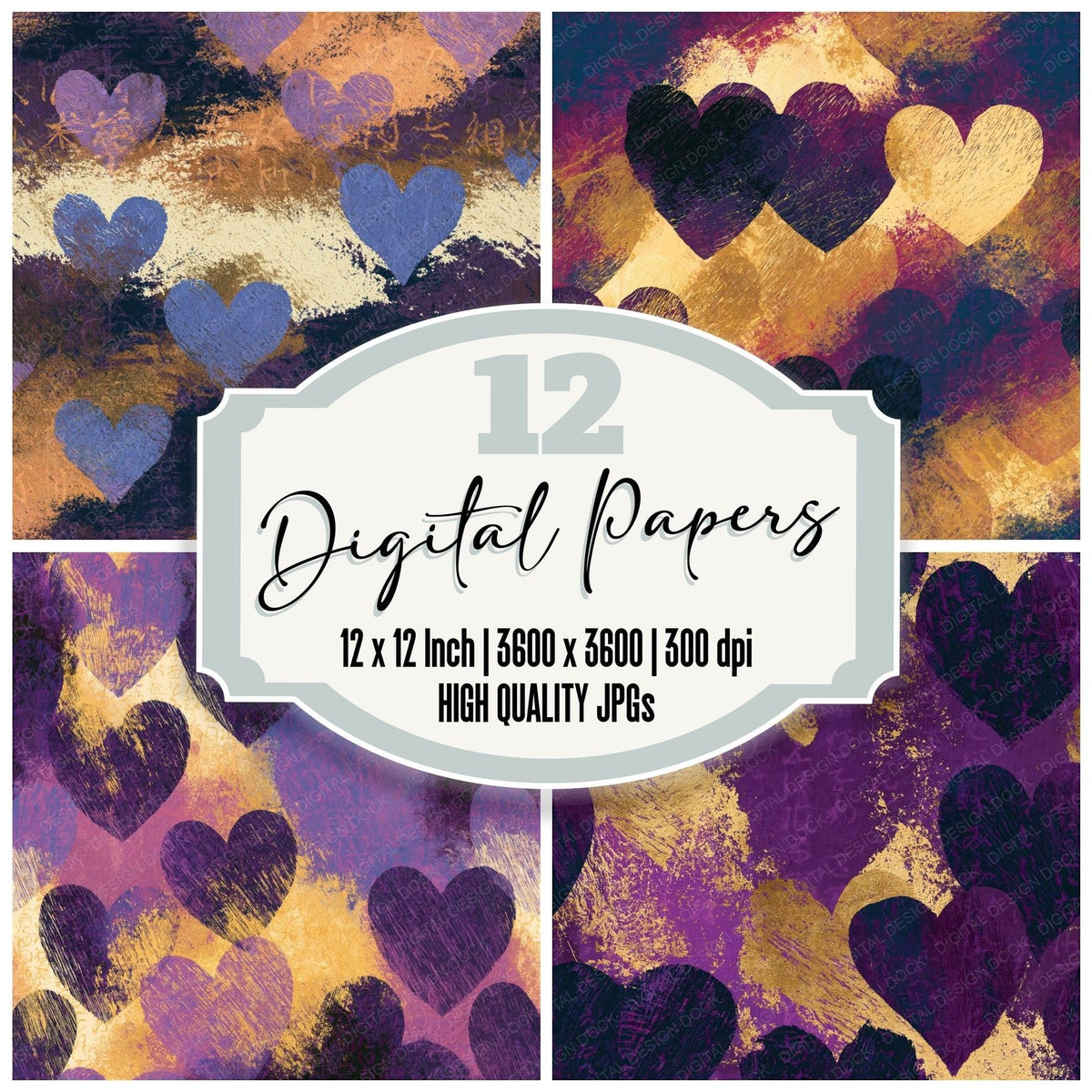 Scratchboard Hearts Plum Cream Seamless Digital Paper Pack (DDD018840)
