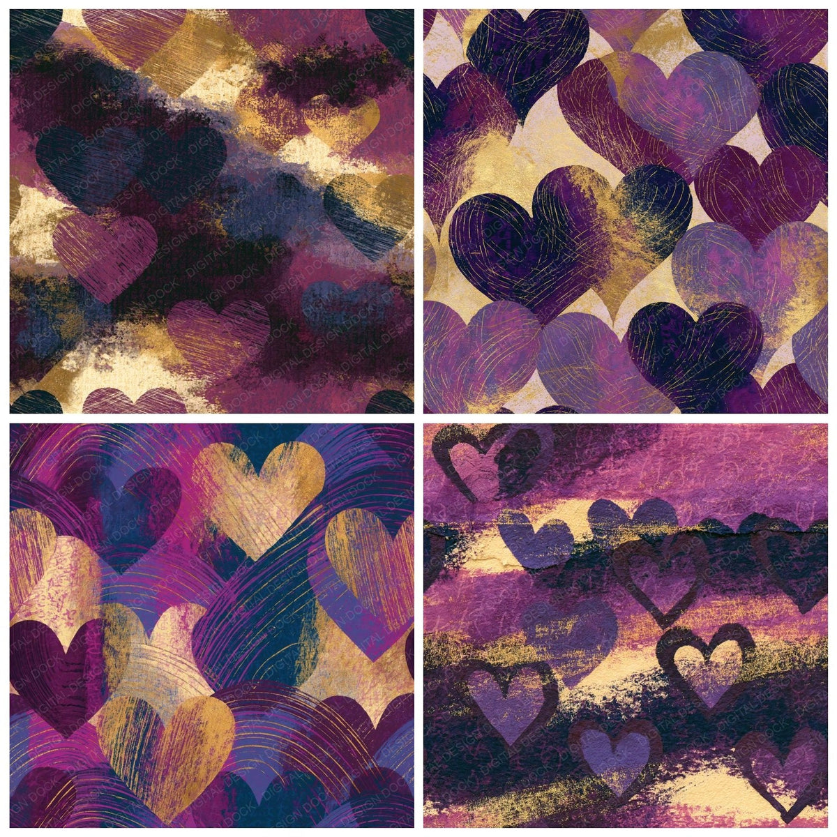 Scratchboard Hearts Plum Cream Seamless Digital Paper Pack (DDD018840)