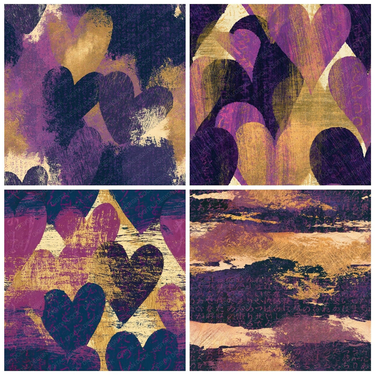 Scratchboard Hearts Plum Cream Seamless Digital Paper Pack (DDD018840)
