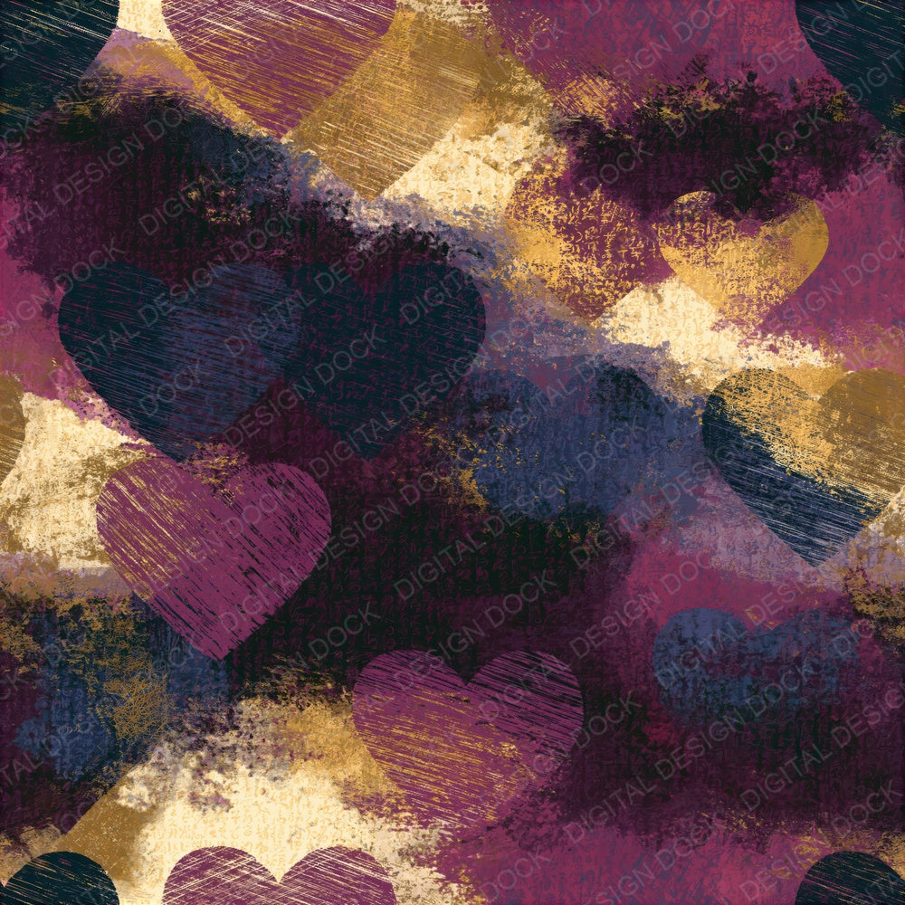 Scratchboard Hearts Plum Cream Seamless Digital Paper Pack (DDD018840)