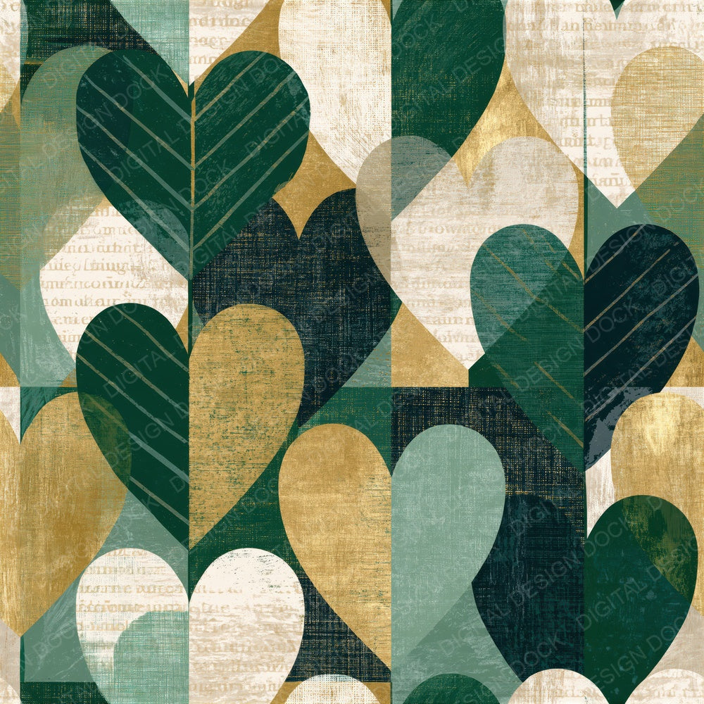 Screenprint Heart Outlines Forest Green Bone Seamless Digital Paper Pack (DDD018841)