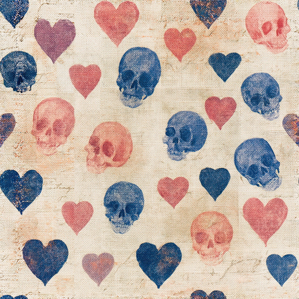 Single Coloured Pencil Skulls Hearts Dusty Rose Seamless digital paper shown full size