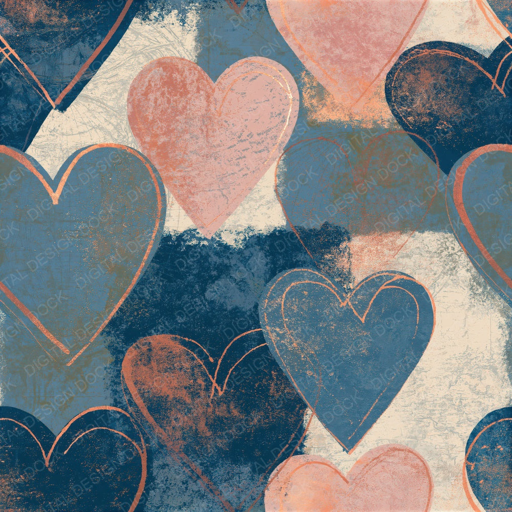 Single Etching Heart Outlines Graphite Cream Seamless digital paper shown full size