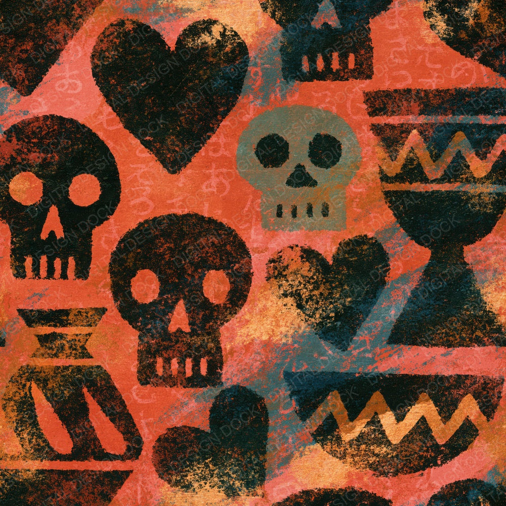 Another Greek Pottery Skulls Hearts Terracotta digital paper shown full size