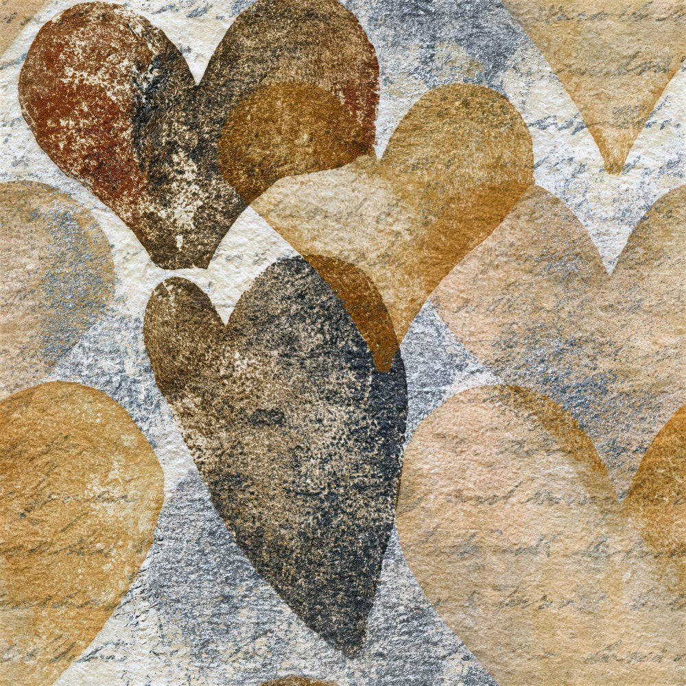 Single Indian Block Print Hearts Sepia Seamless digital paper shown full size