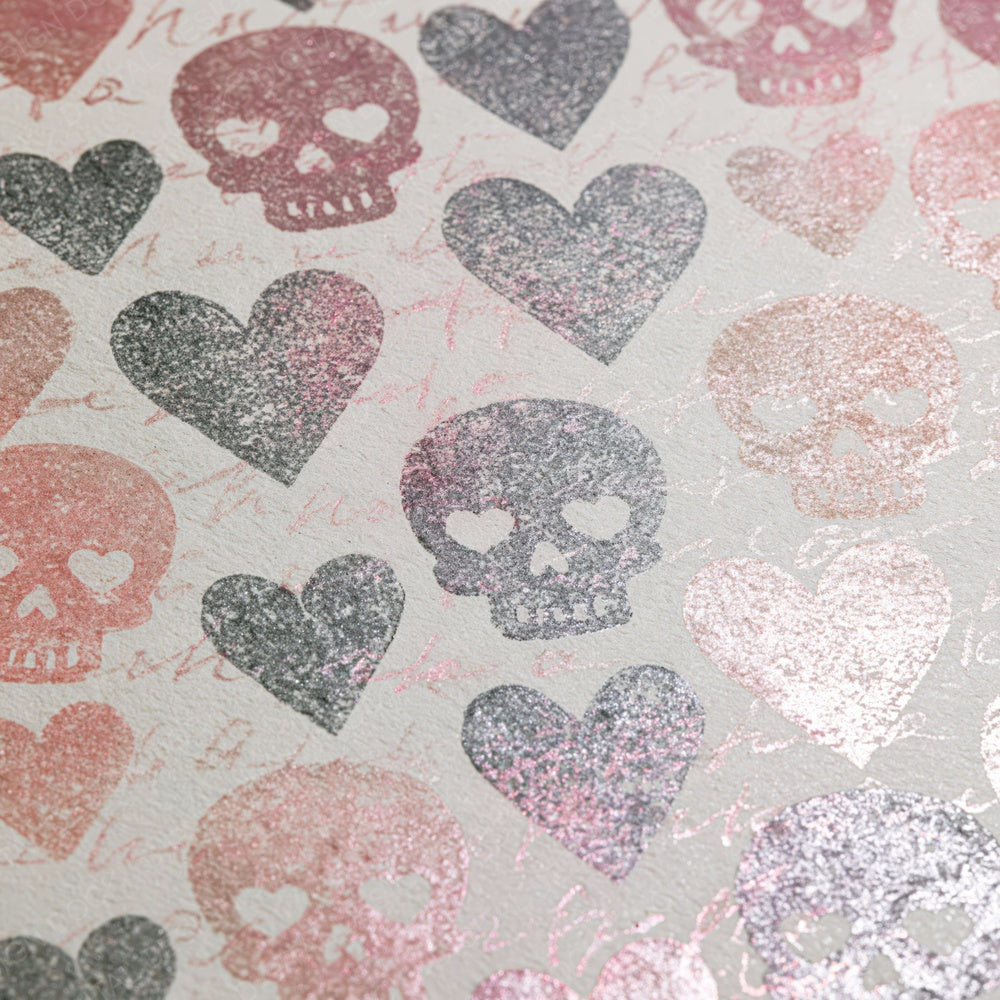 Single Letterpress Skulls Hearts Rose Abstract digital paper shown full size