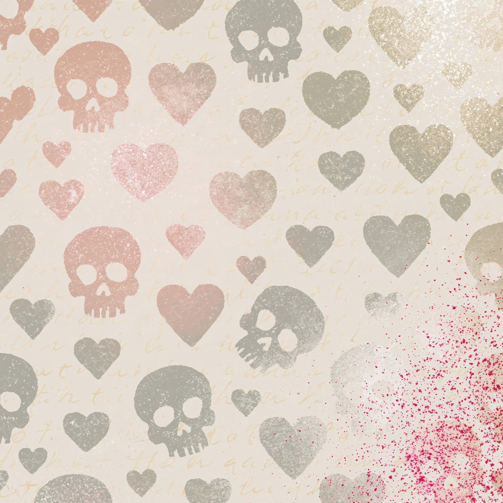 Another Letterpress Skulls Hearts Rose Abstract digital paper shown full size