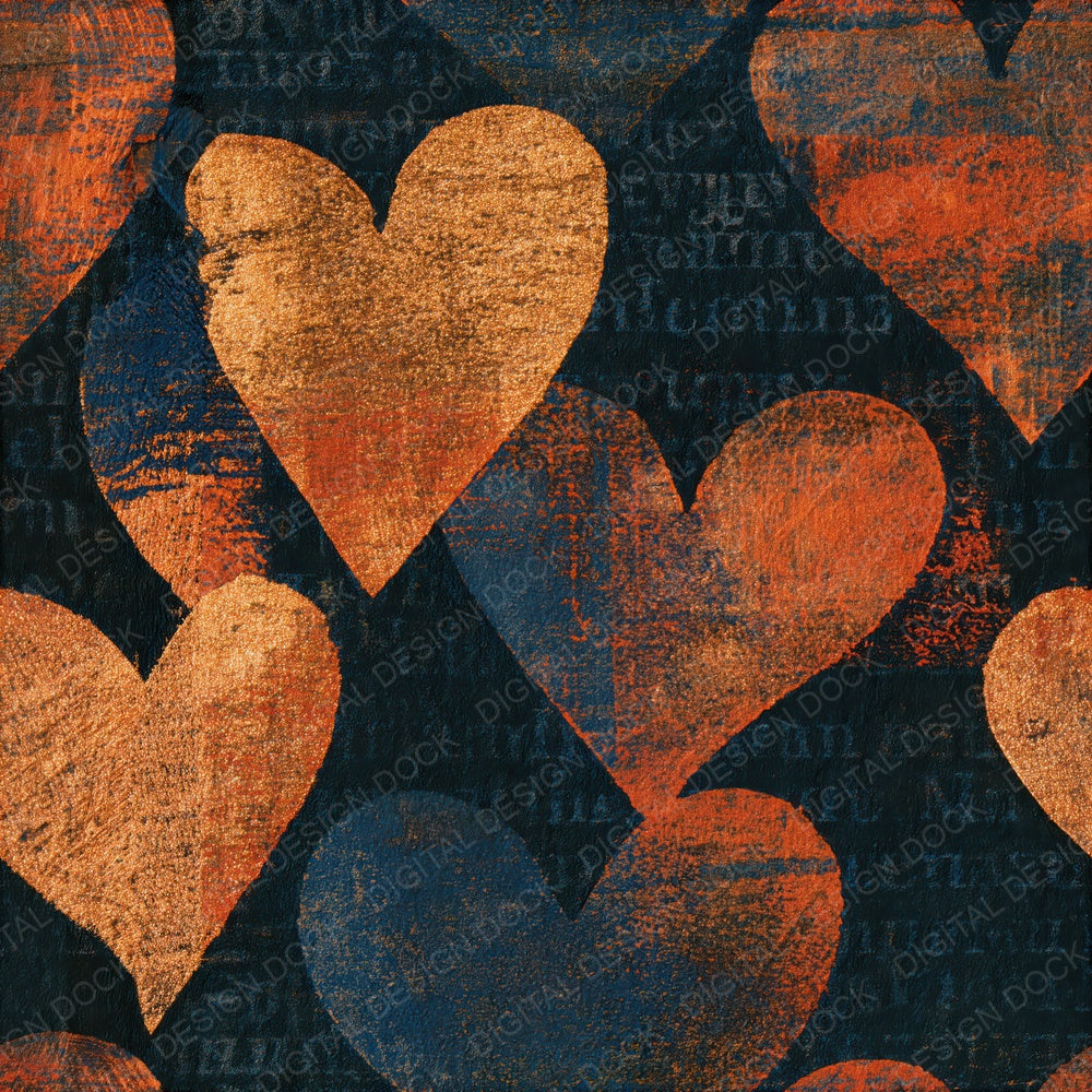 Single Linocut Heart Outlines Copper Rust Seamless digital paper shown full size