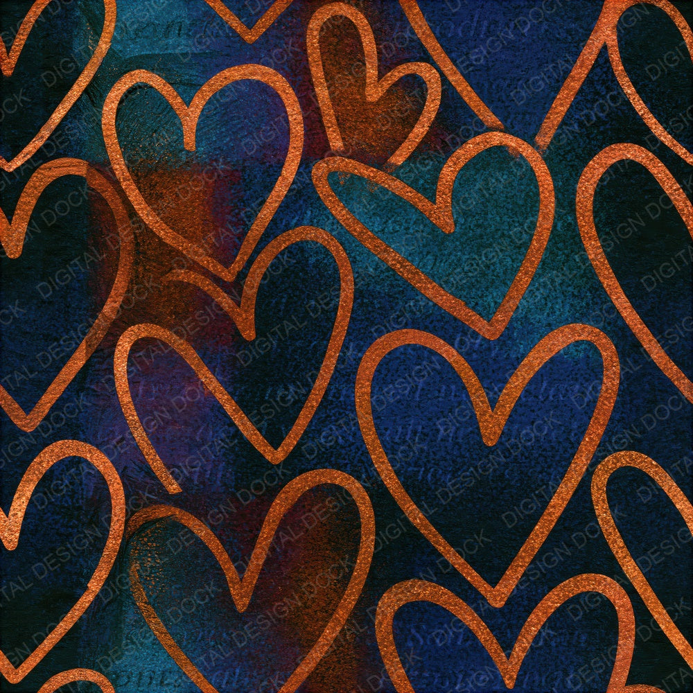Another Linocut Heart Outlines Copper Rust Seamless digital paper shown full size