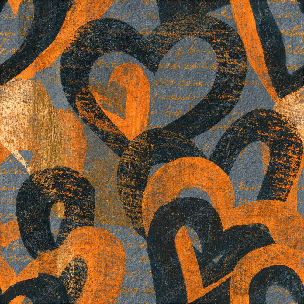 Single Lithograph Heart Outlines Orange Char Seamless digital paper shown full size
