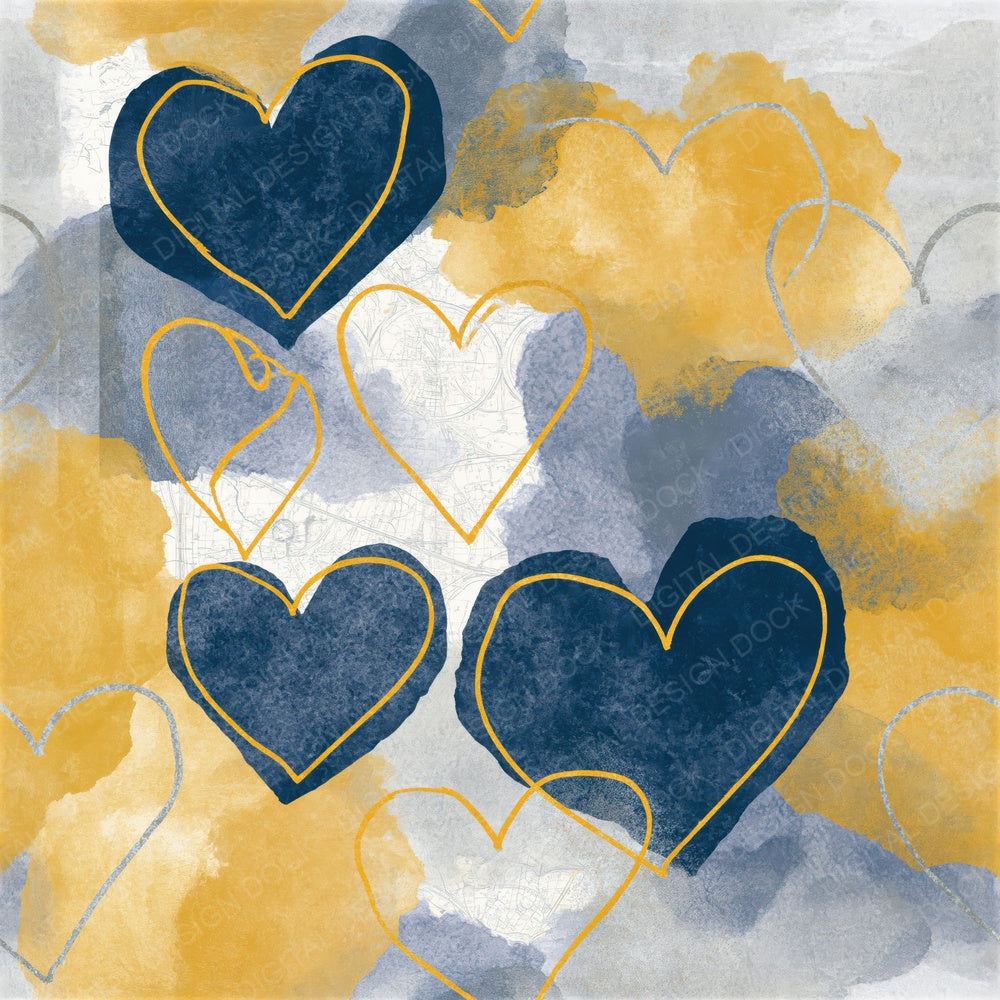 Another Watercolour Heart Outlines Slate Butter Seamless digital paper shown full size