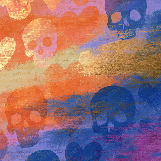 Single Xray Skulls Hearts Tangerine Lavender Abstract digital paper shown full size
