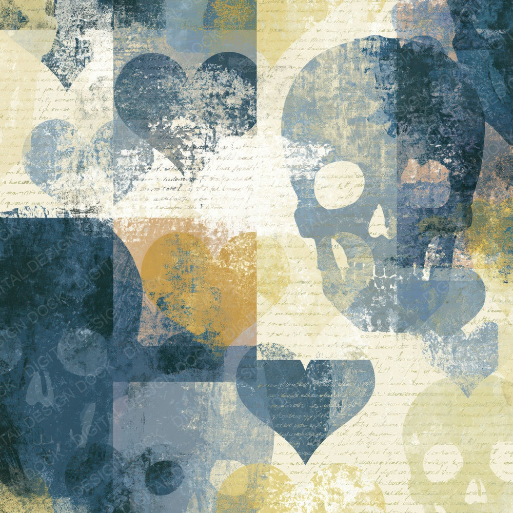 Single Layered Skulls Hearts Slate Butter Abstract digital paper shown full size