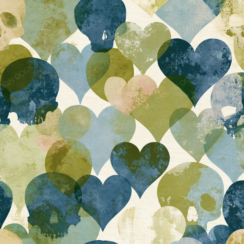 Single Scandinavian Skulls Hearts Eucalyptus Moss digital paper shown full size