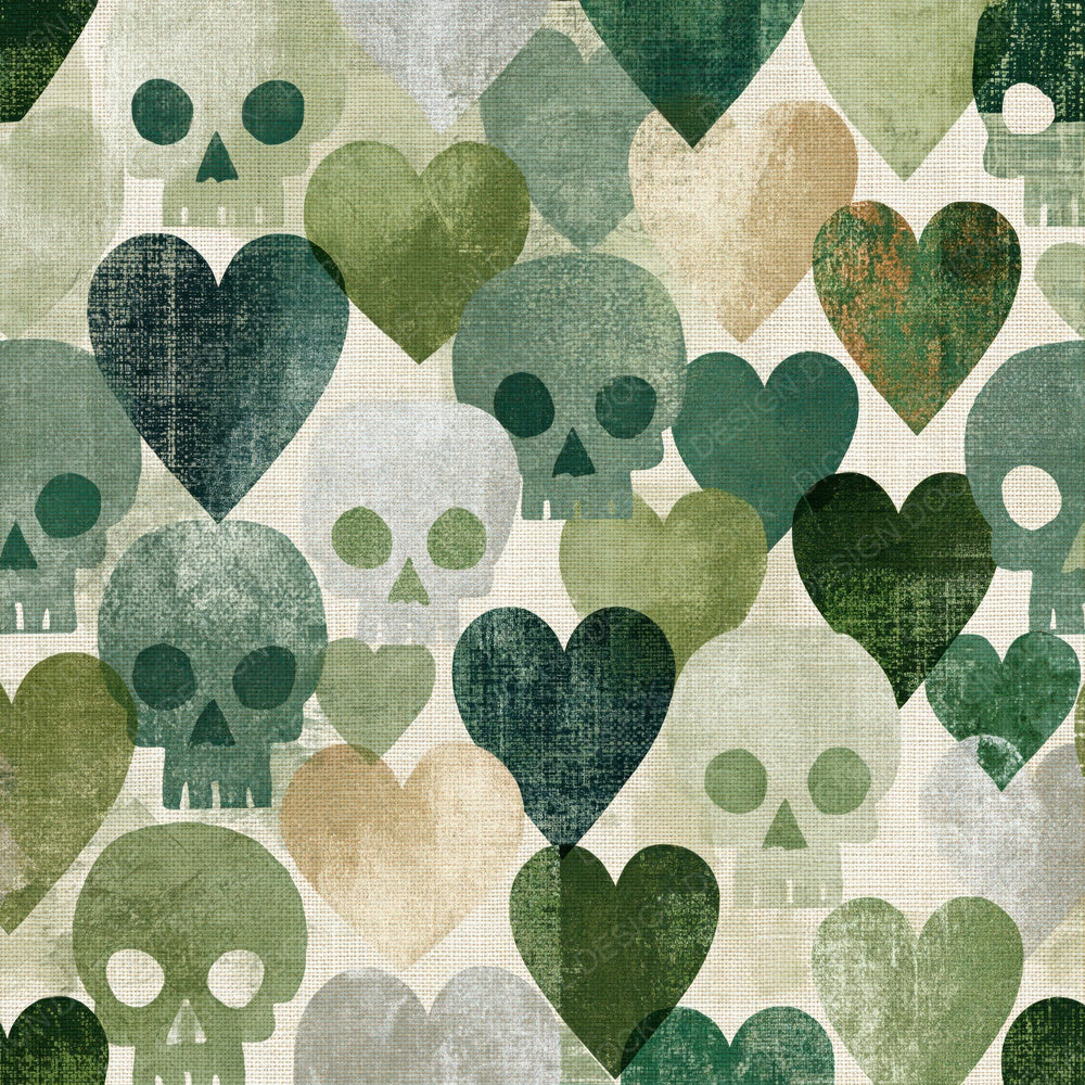Another Scandinavian Skulls Hearts Eucalyptus Moss digital paper shown full size