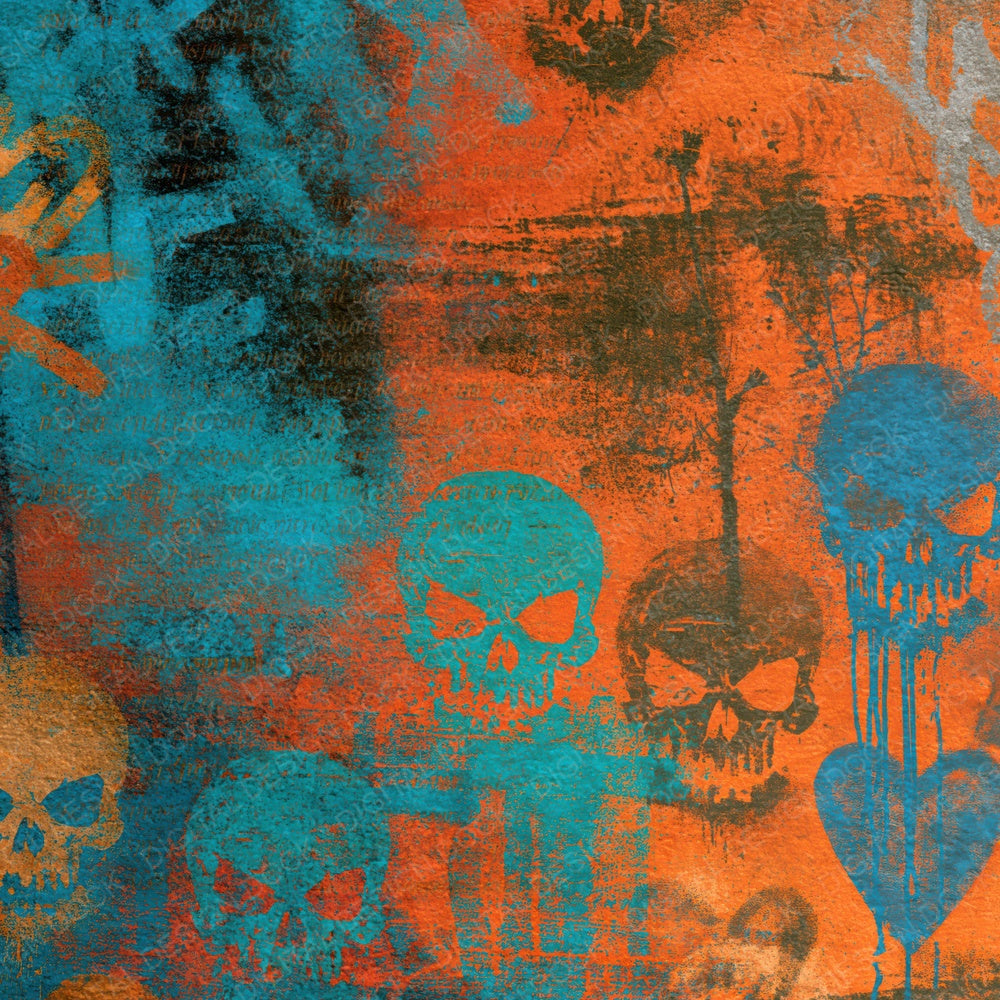 Single Street Art Skulls Hearts Turquoise digital paper shown full size