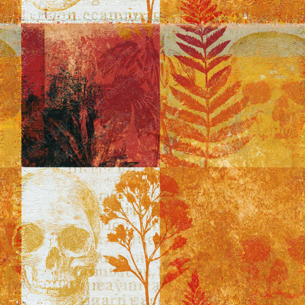 Single Etching Skulls Burnt Orange Cream Seamless digital paper shown full size