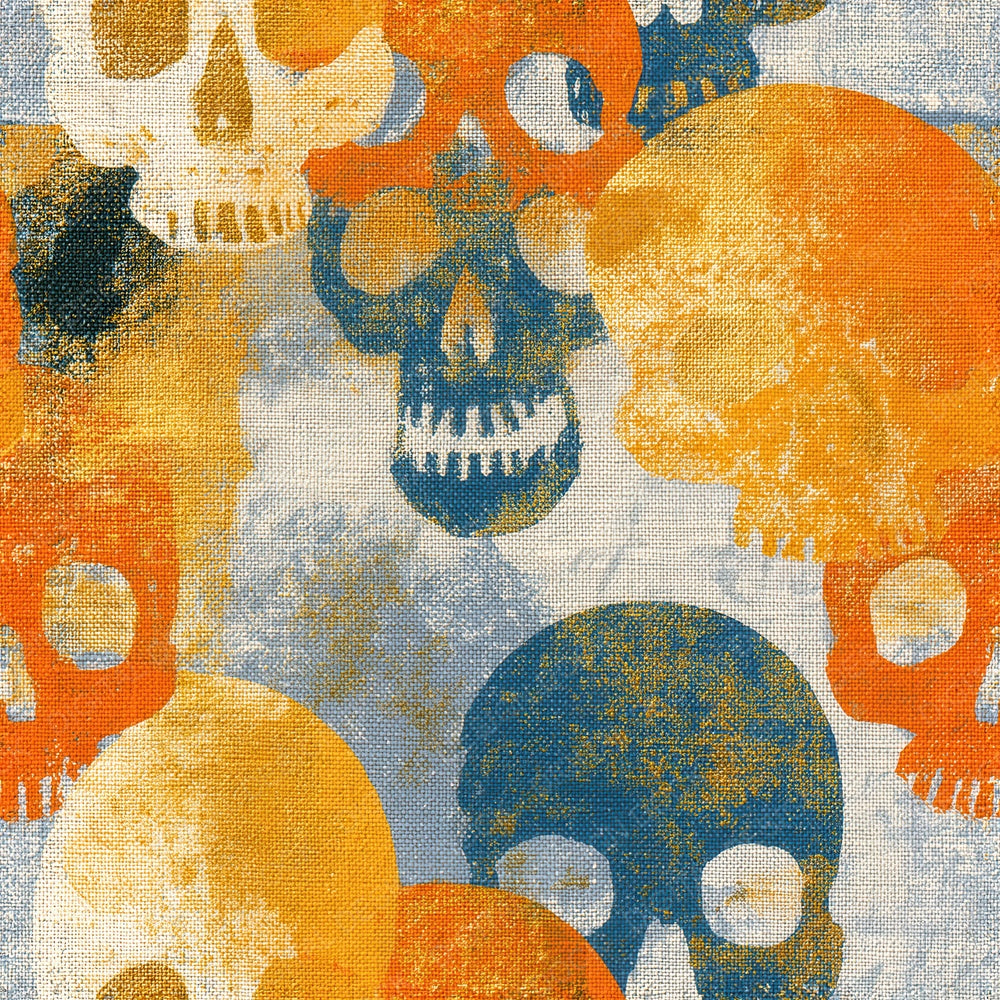Single Linocut Skulls Wheat Gold Seamless digital paper shown full size