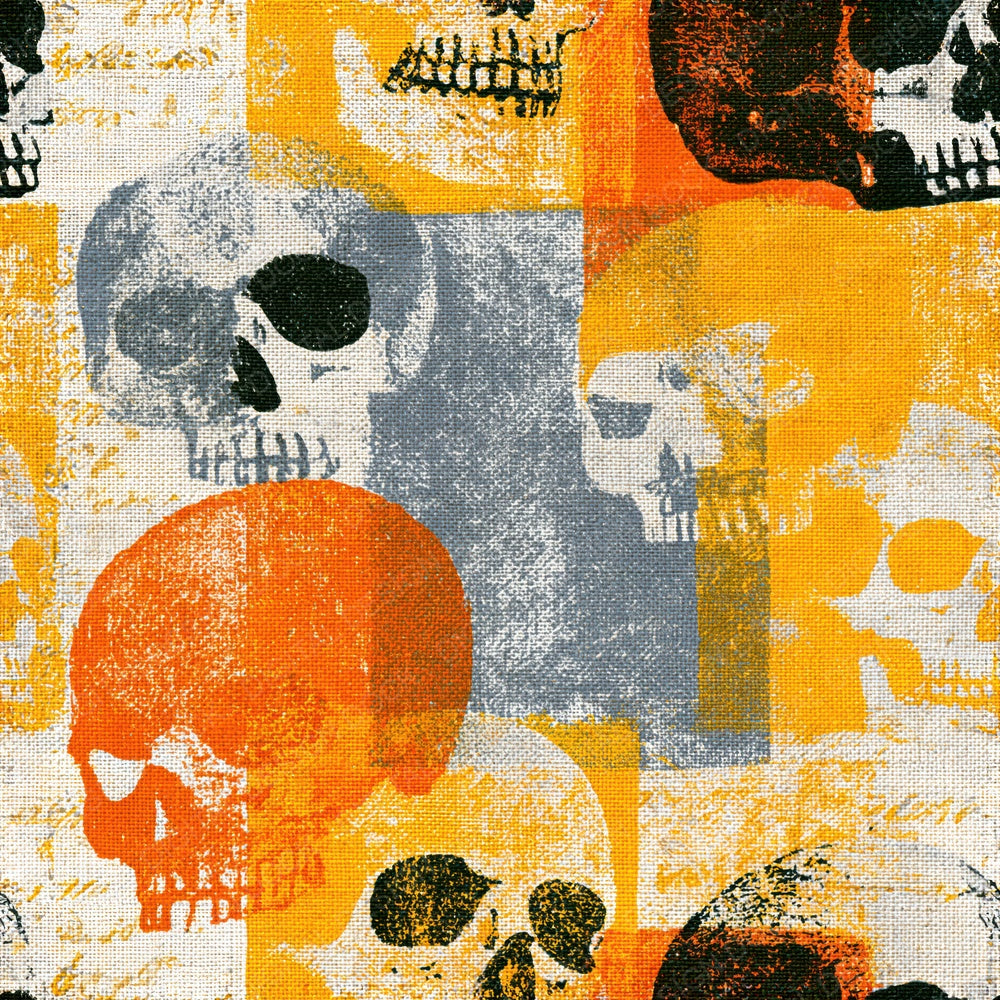 Another Linocut Skulls Wheat Gold Seamless digital paper shown full size