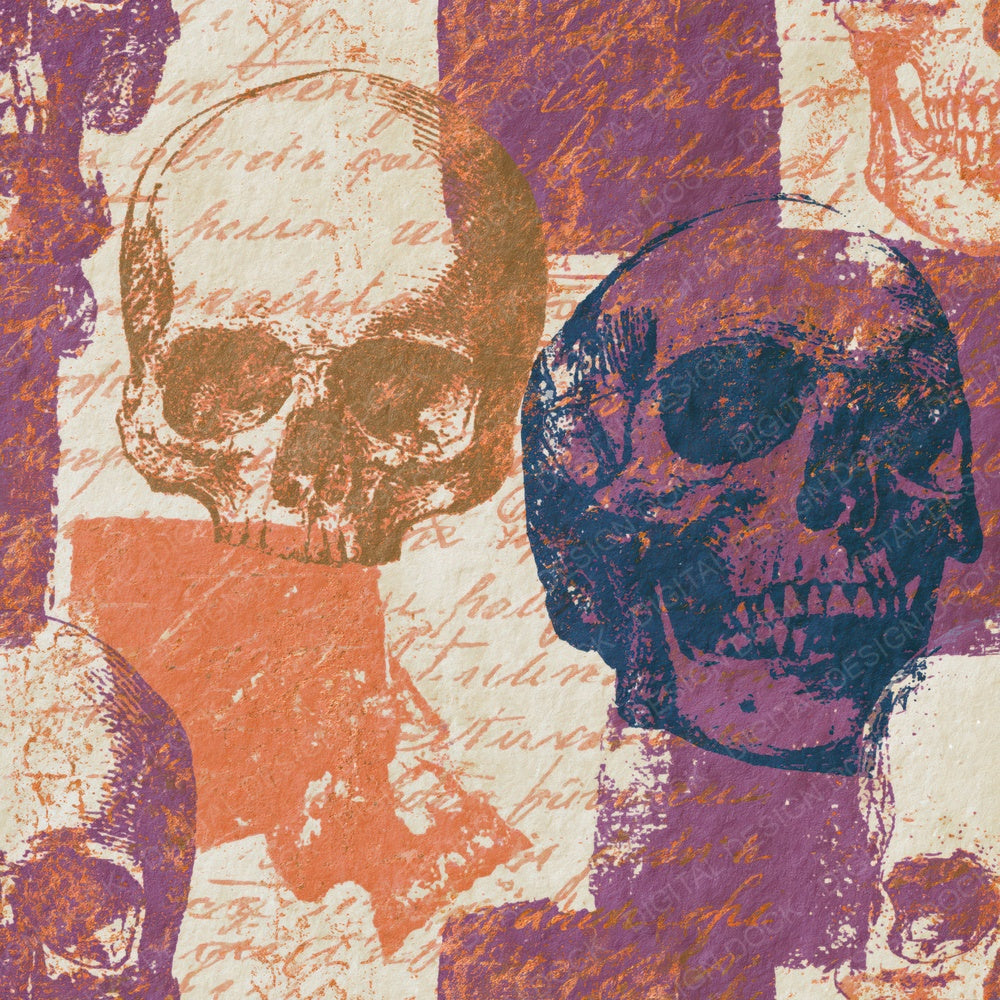 Single Lithograph Skulls Copper Mauve digital paper shown full size