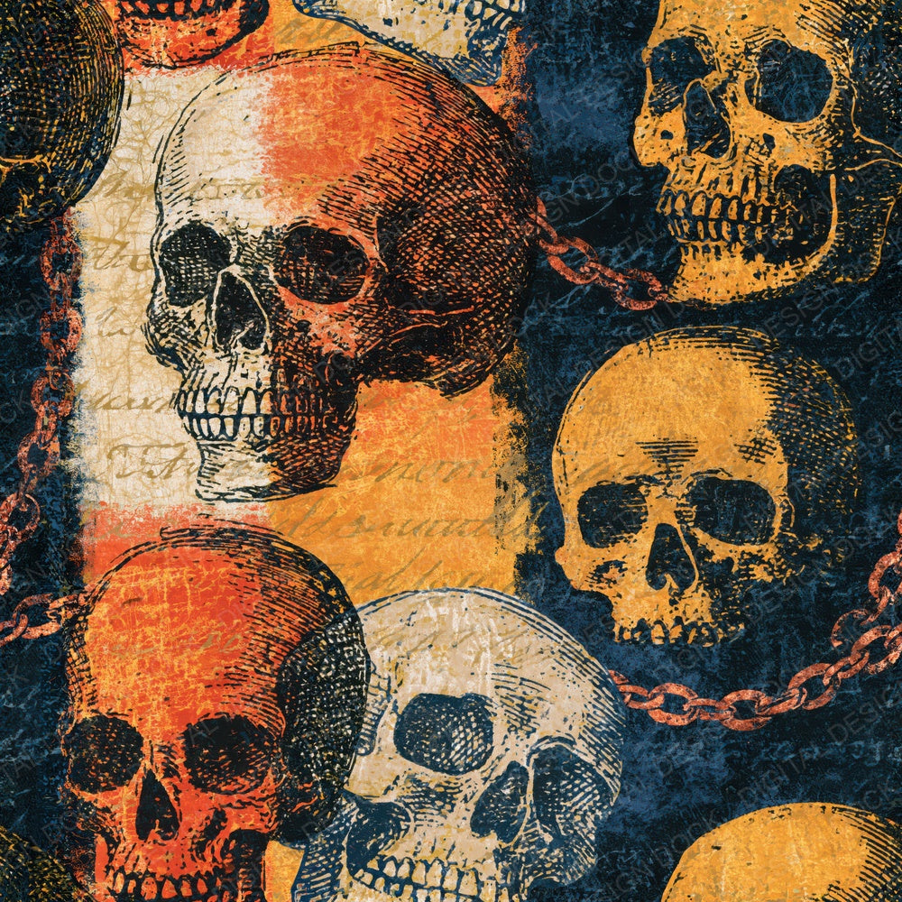 Single Scratchboard Skulls Honey Mustard Seamless digital paper shown full size